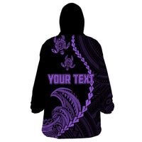 Personalised Guam Wearable Blanket Hoodie Tribal Turtles Curves Style - Purple - Wonder Print Shop