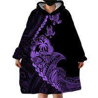 Personalised Guam Wearable Blanket Hoodie Tribal Turtles Curves Style - Purple - Wonder Print Shop