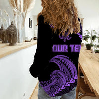 Personalised Guam Women Casual Shirt Tribal Turtles Curves Style - Purple - Wonder Print Shop