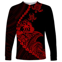 Personalised Guam Long Sleeve Shirt Tribal Turtles Curves Style - Red - Wonder Print Shop