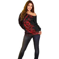 Personalised Guam Off Shoulder Sweater Tribal Turtles Curves Style - Red - Wonder Print Shop