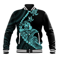 Personalised Guam Baseball Jacket Tribal Turtles Curves Style - Turquoise LT7 - Wonder Print Shop
