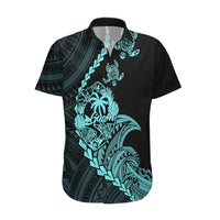 Personalised Guam Hawaiian Shirt Tribal Turtles Curves Style - Turquoise - Wonder Print Shop