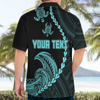 Personalised Guam Hawaiian Shirt Tribal Turtles Curves Style - Turquoise - Wonder Print Shop