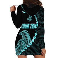Personalised Guam Hoodie Dress Tribal Turtles Curves Style - Turquoise - Wonder Print Shop