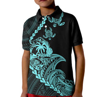 Custom Guam Polo Shirt for Kid Tribal Turtles Curves Style Turquoise - Wonder Print Shop