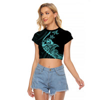Personalised Guam Raglan Cropped T Shirt Tribal Turtles Curves Style - Turquoise - Wonder Print Shop