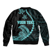 Personalised Guam Sleeve Zip Bomber Jacket Tribal Turtles Curves Style - Turquoise - Wonder Print Shop