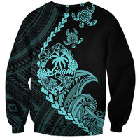 Personalised Guam Sweatshirt Tribal Turtles Curves Style - Turquoise - Wonder Print Shop
