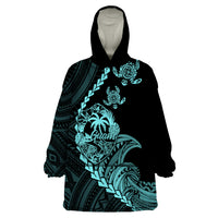 Personalised Guam Wearable Blanket Hoodie Tribal Turtles Curves Style - Turquoise - Wonder Print Shop