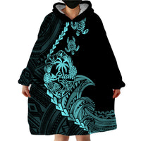 Personalised Guam Wearable Blanket Hoodie Tribal Turtles Curves Style - Turquoise - Wonder Print Shop