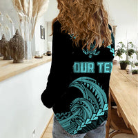 Personalised Guam Women Casual Shirt Tribal Turtles Curves Style - Turquoise - Wonder Print Shop