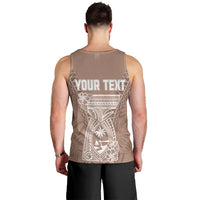 Men's brown tank top with white 'YOUR TEXT' graphic on the back