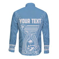 Personalised Guam Long Sleeve Button Shirt Chamoro Latte Stone Mix Tropical - Blue - Wonder Print Shop