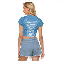 Personalised Guam Raglan Cropped T Shirt Chamoro Latte Stone Mix Tropical - Blue - Wonder Print Shop