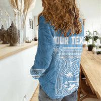 Personalised Guam Women Casual Shirt Chamoro Latte Stone Mix Tropical - Blue - Wonder Print Shop