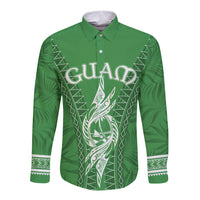 Personalised Guam Long Sleeve Button Shirt Chamoro Latte Stone Mix Tropical - Green - Wonder Print Shop