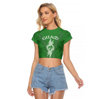 Personalised Guam Raglan Cropped T Shirt Chamoro Latte Stone Mix Tropical - Green - Wonder Print Shop