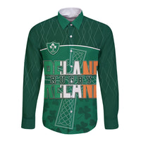 Personalised Ireland Rugby 2023 Long Sleeve Button Shirt Celtic Cross Mix Shamrocks - Wonder Print Shop