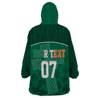 Personalised Ireland Rugby 2023 Wearable Blanket Hoodie Celtic Cross Mix Shamrocks - Wonder Print Shop