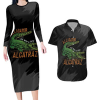 Alligator Alcatraz Couples Matching Long Sleeve Bodycon Dress and Hawaiian Shirt ICE With A Bite - Wonder Print Shop
