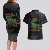 Alligator Alcatraz Couples Matching Long Sleeve Bodycon Dress and Hawaiian Shirt ICE With A Bite - Wonder Print Shop