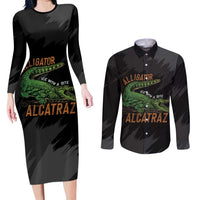 Alligator Alcatraz Couples Matching Long Sleeve Bodycon Dress and Long Sleeve Button Shirt ICE With A Bite - Wonder Print Shop