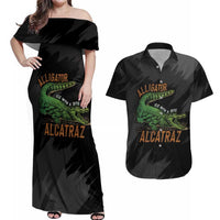 Alligator Alcatraz Couples Matching Off Shoulder Maxi Dress and Hawaiian Shirt ICE With A Bite - Wonder Print Shop