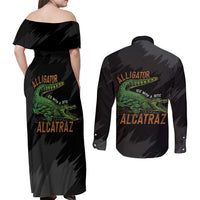 Alligator Alcatraz Couples Matching Off Shoulder Maxi Dress and Long Sleeve Button Shirt ICE With A Bite - Wonder Print Shop