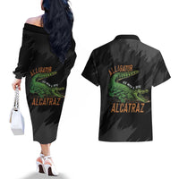 Alligator Alcatraz Couples Matching Off The Shoulder Long Sleeve Dress and Hawaiian Shirt ICE With A Bite - Wonder Print Shop