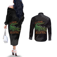 Alligator Alcatraz Couples Matching Off The Shoulder Long Sleeve Dress and Long Sleeve Button Shirt ICE With A Bite - Wonder Print Shop