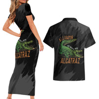 Alligator Alcatraz Couples Matching Short Sleeve Bodycon Dress and Hawaiian Shirt ICE With A Bite - Wonder Print Shop