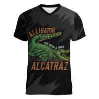 Alligator Alcatraz Women V-Neck T-Shirt ICE With A Bite - Wonder Print Shop