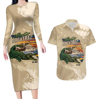 Alligator Alcatraz Retro Couples Matching Long Sleeve Bodycon Dress and Hawaiian Shirt The Swamp - Wonder Print Shop