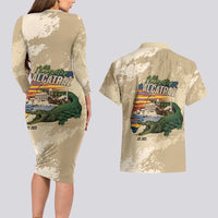 Alligator Alcatraz Retro Couples Matching Long Sleeve Bodycon Dress and Hawaiian Shirt The Swamp - Wonder Print Shop