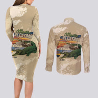 Alligator Alcatraz Retro Couples Matching Long Sleeve Bodycon Dress and Long Sleeve Button Shirt The Swamp - Wonder Print Shop