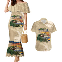 Alligator Alcatraz Retro Couples Matching Mermaid Dress and Hawaiian Shirt The Swamp - Wonder Print Shop