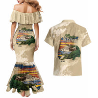 Alligator Alcatraz Retro Couples Matching Mermaid Dress and Hawaiian Shirt The Swamp - Wonder Print Shop