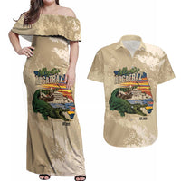Alligator Alcatraz Retro Couples Matching Off Shoulder Maxi Dress and Hawaiian Shirt The Swamp - Wonder Print Shop