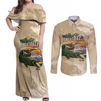 Alligator Alcatraz Retro Couples Matching Off Shoulder Maxi Dress and Long Sleeve Button Shirt The Swamp - Wonder Print Shop
