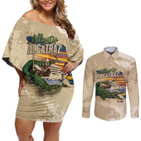 Alligator Alcatraz Retro Couples Matching Off Shoulder Short Dress and Long Sleeve Button Shirt The Swamp - Wonder Print Shop