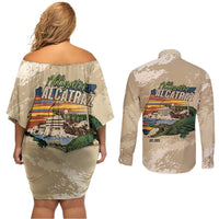 Alligator Alcatraz Retro Couples Matching Off Shoulder Short Dress and Long Sleeve Button Shirt The Swamp - Wonder Print Shop