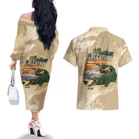 Alligator Alcatraz Retro Couples Matching Off The Shoulder Long Sleeve Dress and Hawaiian Shirt The Swamp - Wonder Print Shop