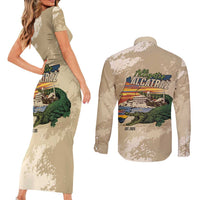 Alligator Alcatraz Retro Couples Matching Short Sleeve Bodycon Dress and Long Sleeve Button Shirt The Swamp - Wonder Print Shop