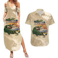 Alligator Alcatraz Retro Couples Matching Summer Maxi Dress and Hawaiian Shirt The Swamp - Wonder Print Shop