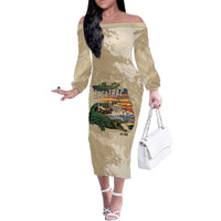 Alligator Alcatraz Retro Family Matching Off The Shoulder Long Sleeve Dress and Hawaiian Shirt The Swamp - Wonder Print Shop
