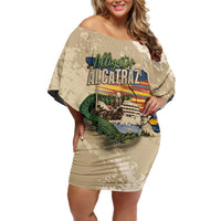 Alligator Alcatraz Retro Off Shoulder Short Dress The Swamp - Wonder Print Shop