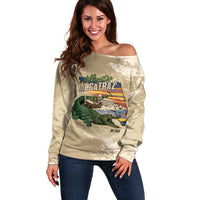 Alligator Alcatraz Retro Off Shoulder Sweater The Swamp - Wonder Print Shop