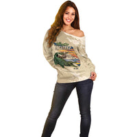 Alligator Alcatraz Retro Off Shoulder Sweater The Swamp - Wonder Print Shop