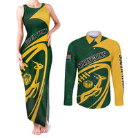 Personalised South Africa Rugby 2023 Couples Matching Tank Maxi Dress and Long Sleeve Button Shirts Bokke Champions Sporty Dynamics LT7 - Wonder Print Shop